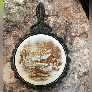 Vintage Currier & Ives Cast Iron Trivet